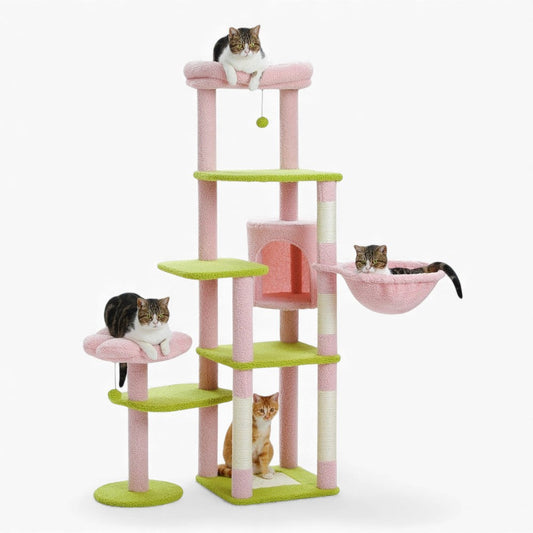 Arbre à Chat XXL Hamac Bois Design Vert Rose – Stromboli