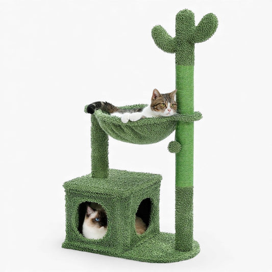Arbre à Chat Solide 102cm Hamac Bois Design Vert – Cascade