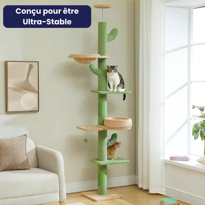 Arbre à Chat Sol Plafond 210cm Hamac Bois Vert – Ultar