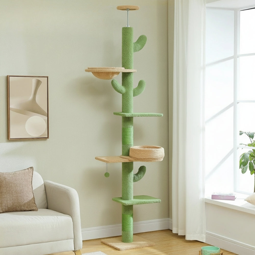 Arbre à Chat Sol Plafond 210cm Hamac Bois Vert – Ultar