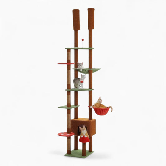 Arbre à Chat Sol Plafond Réglable Hamac Design Bois Marron – Refuge